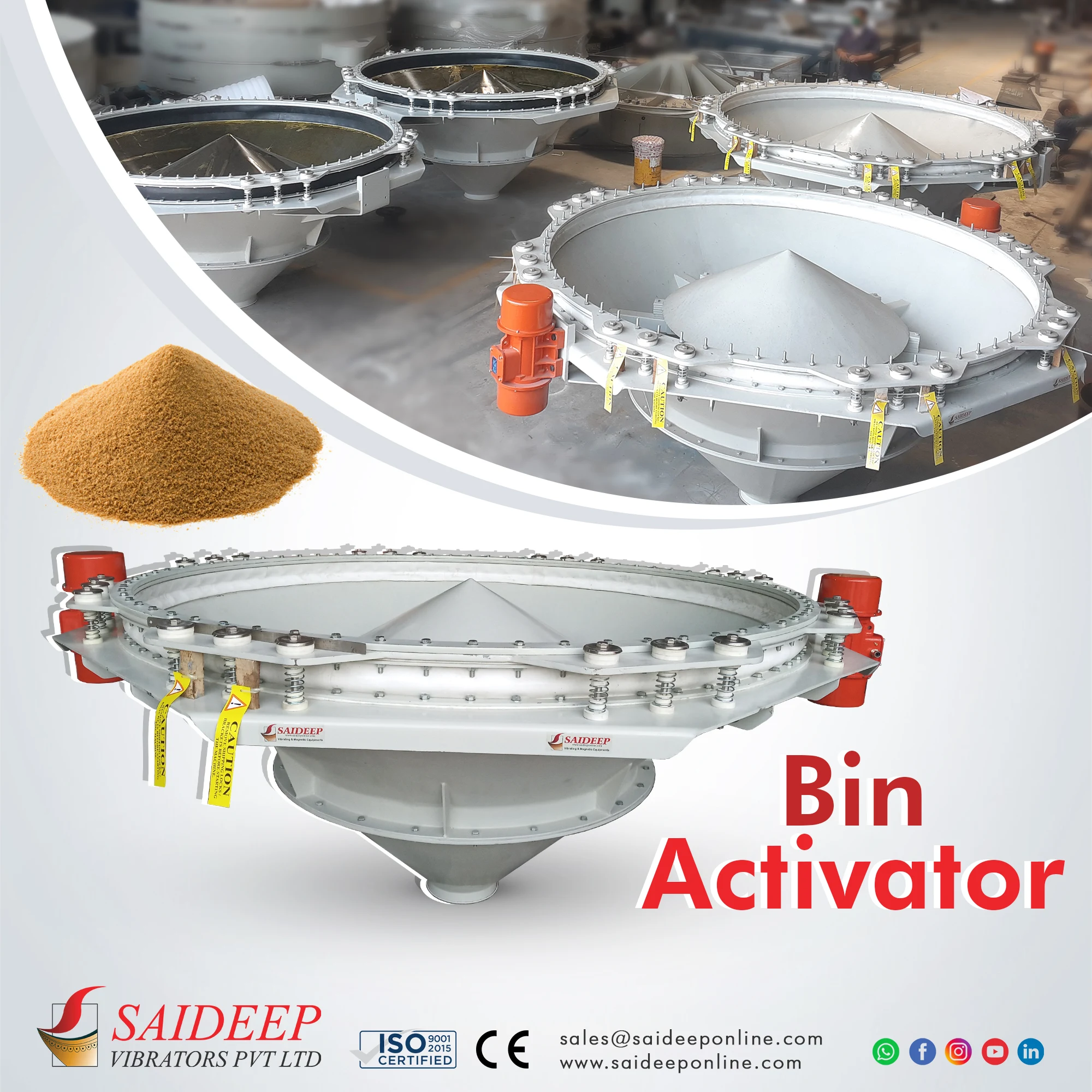 Large-diameter Saideep bin activators before dispatch