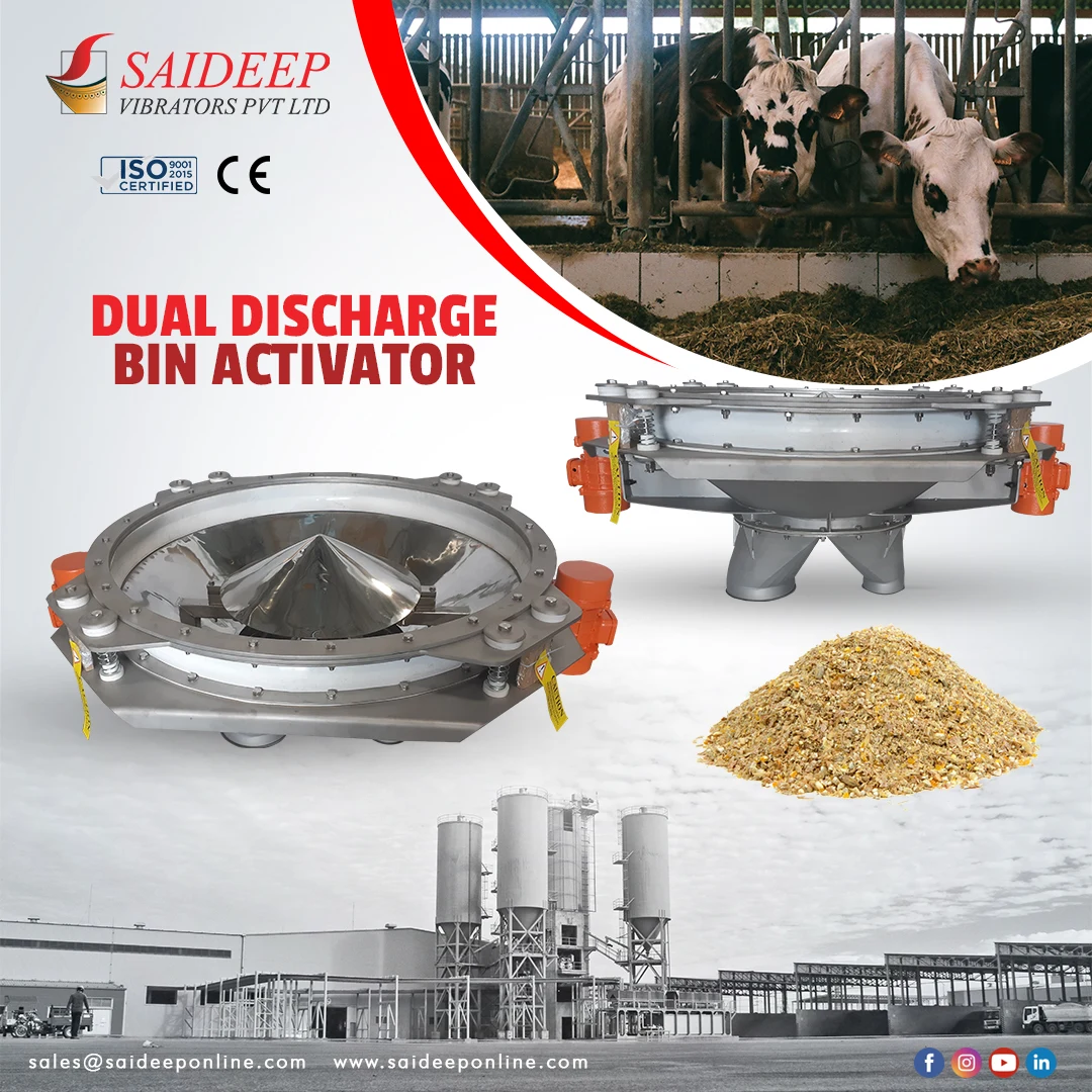 Bin activator with dual discharge outlets