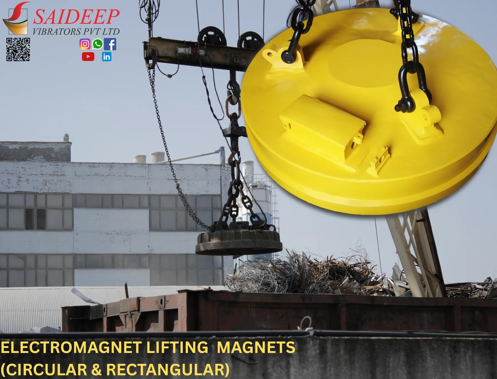 Circular electromagnetic lifting magnet handling scrap