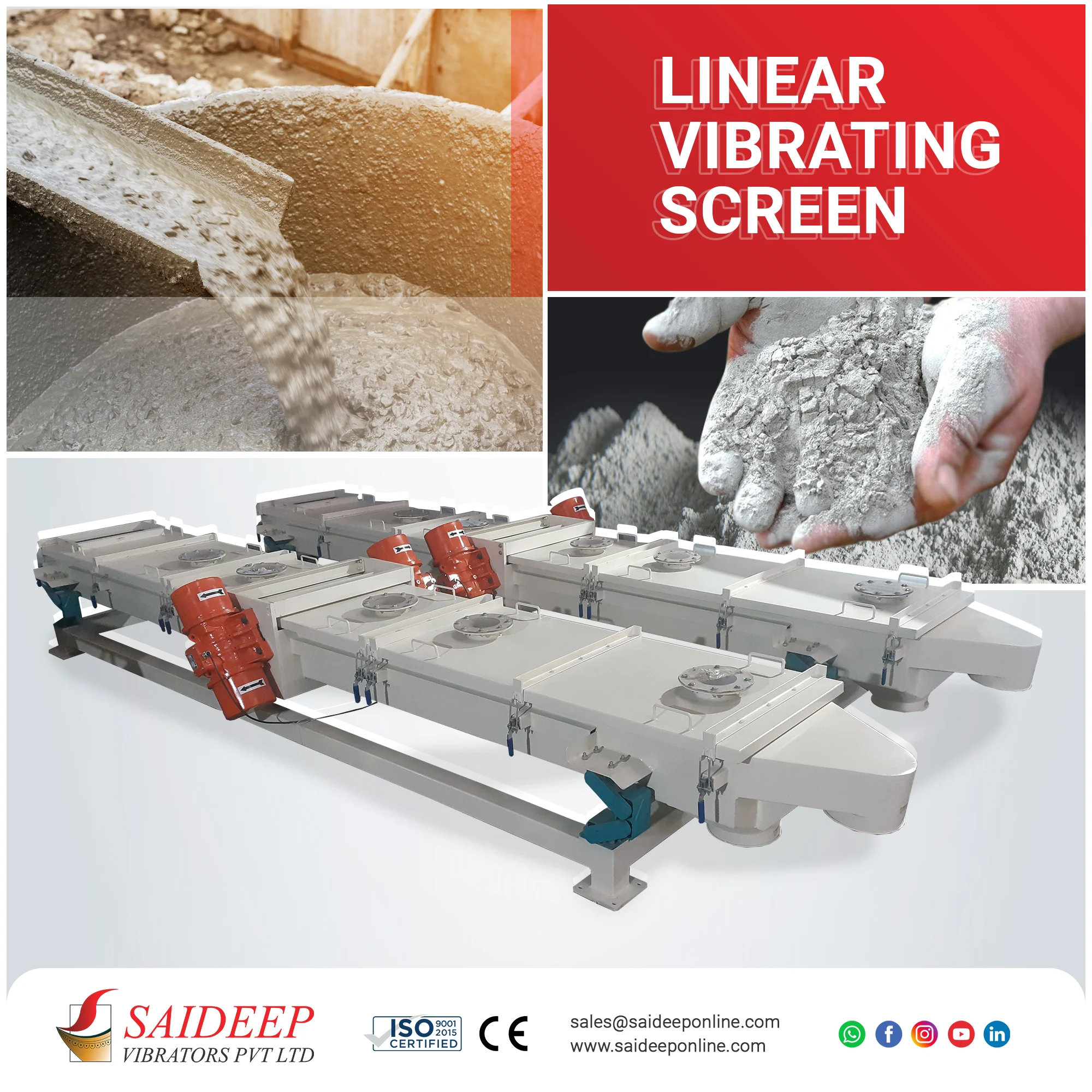 Linear vibrating screen for cement