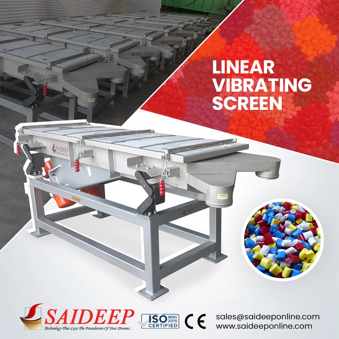 Linear vibrating screen for plastic pellets