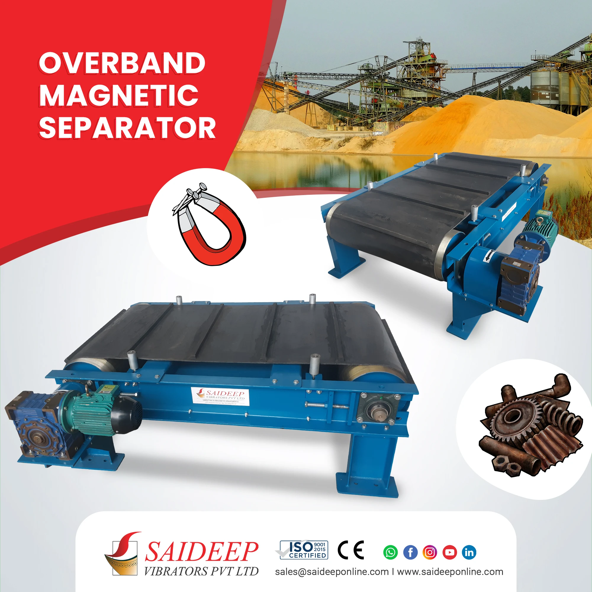 Overband magnetic separator, side view