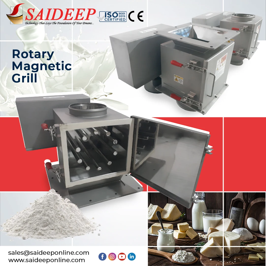 Rotary magnetic grill for sticky powders