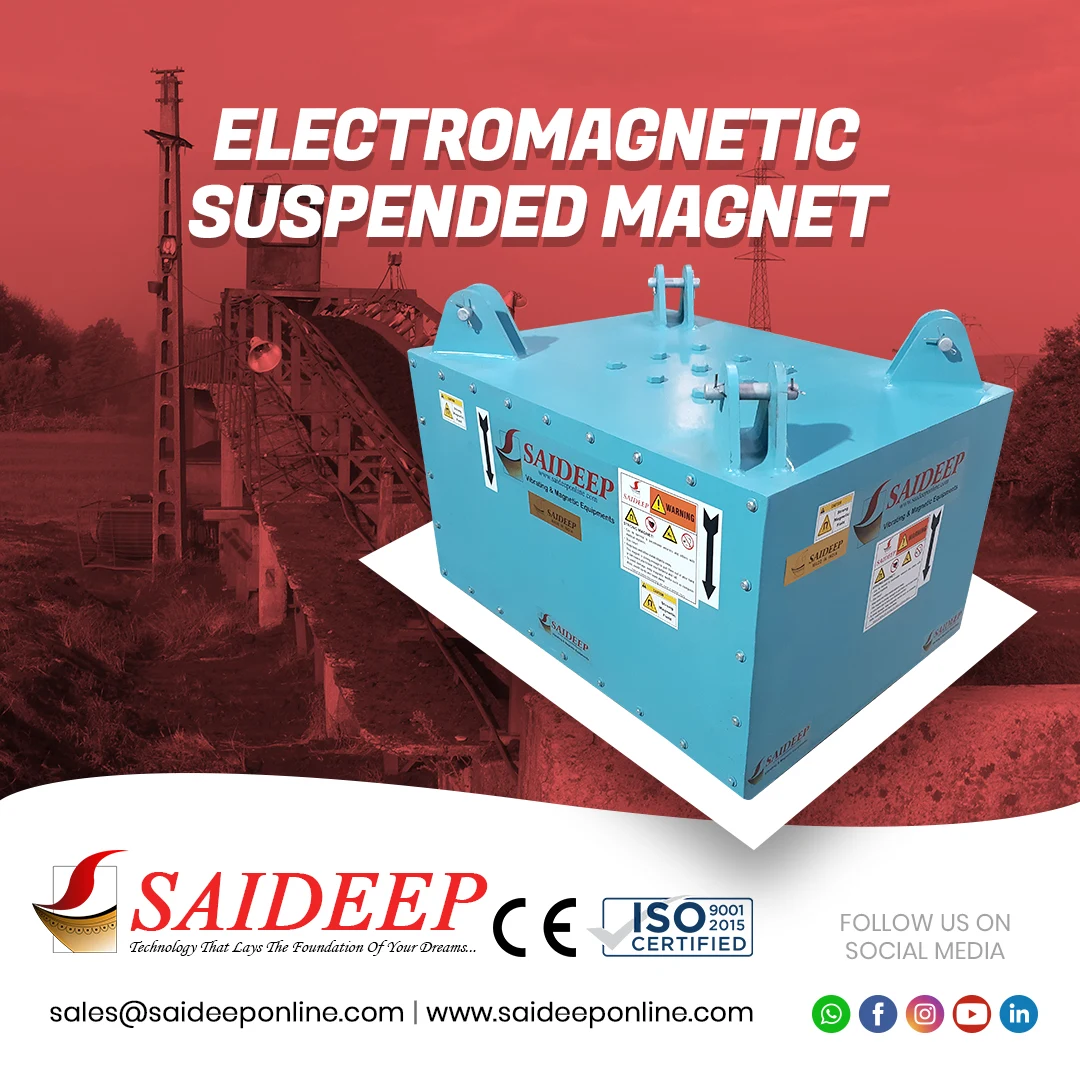 Suspended electromagnet for tramp iron removal