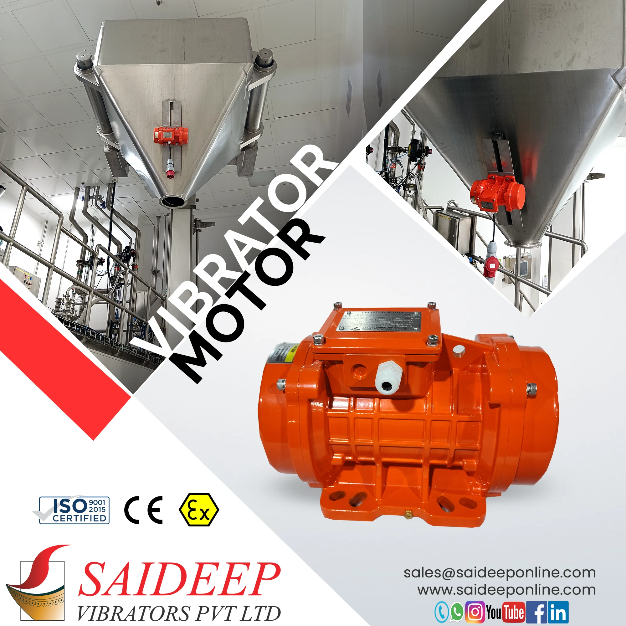 Vibrator motors as flow aids on hoppers and silos