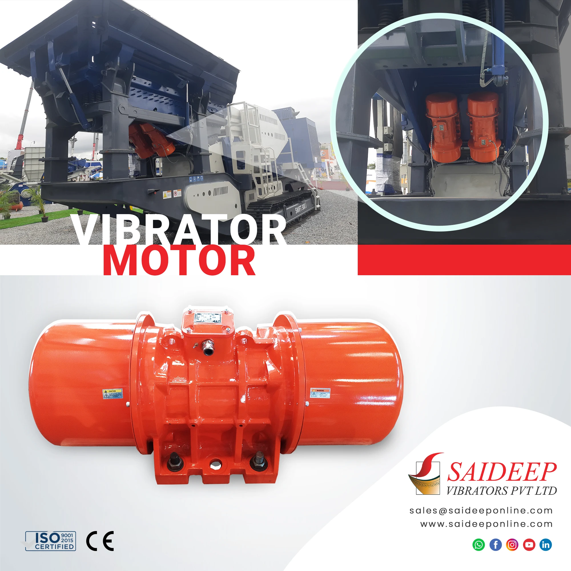 Vibrator motor on a mobile screening plant